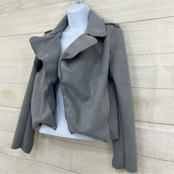 H&M Gray Faux Suede Open Crop Long Sleeve Jacket - Picture 3 of 11